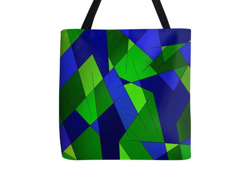 Tote Bags-ABSTRACT LINES #1 Tote Bags-Blues & Greens-from COLORADDICTED.COM-